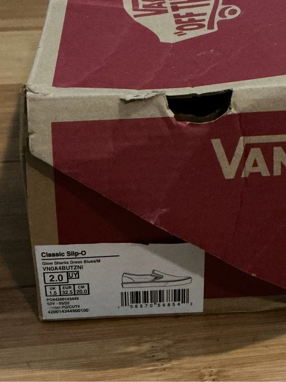 Vans Classic Slip On Kids Glow Sharks Dress Blues Skate Shoes Size 2Y New Box